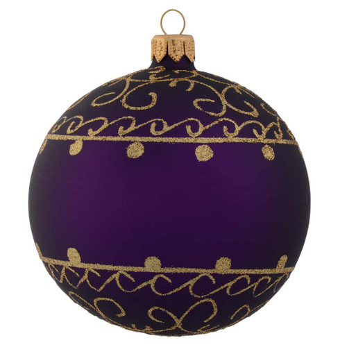Purple Personalised Christmas Bauble with Gold Ornamental Pattern 10cm