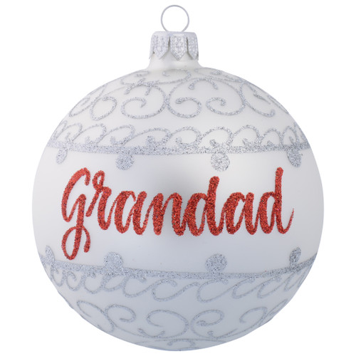 White Personalised Christmas Bauble with Silver Ornamental Pattern 10cm with name