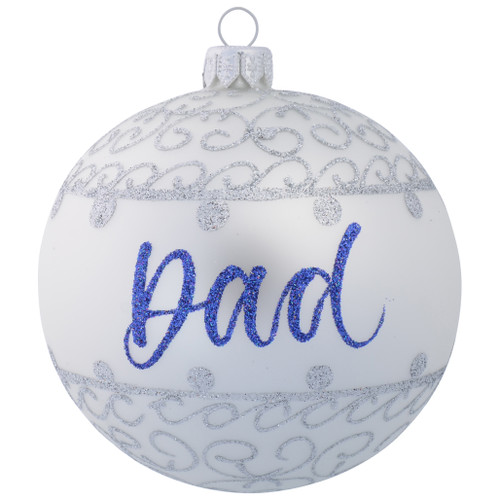 White Personalised Christmas Bauble with Silver Ornamental Pattern 10cm with name 2