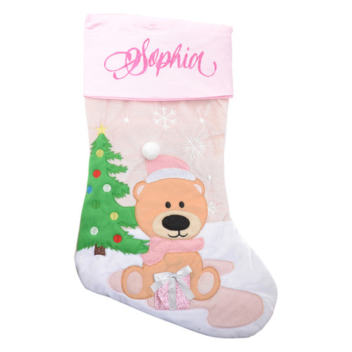 pink personalised christmas stocking