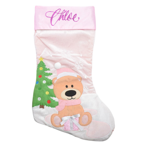 bear with pink present christmas stocking