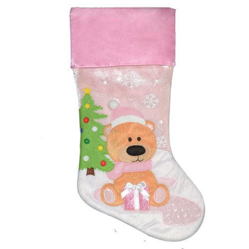 1st Christmas Pink Personalised Christmas Stocking with writing