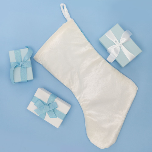 baby blue personalised christmas stocking with teddy bear