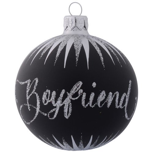 Black Personalised Christmas Bauble with White & Silver Icicles 8cm personalised 3