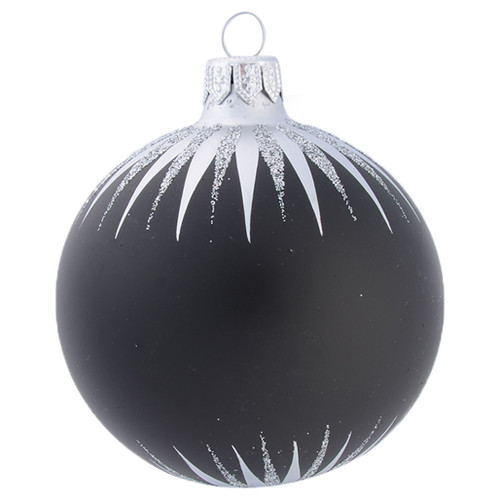 Black Personalised Christmas Bauble with White & Silver Icicles 8cm