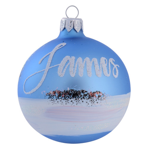 personalised christmas bauble with tree baby blue