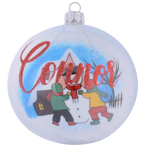 clear look inside personalised christmas bauble with snowman and writing 2 10cm