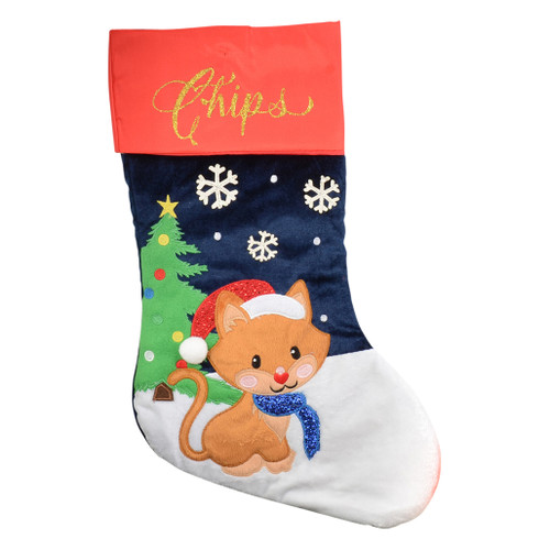 kitten with hat personalised christmas stocking