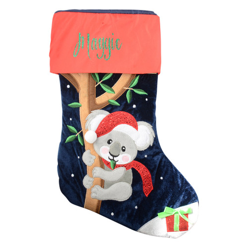 koala with santa hat personalised christmas stocking