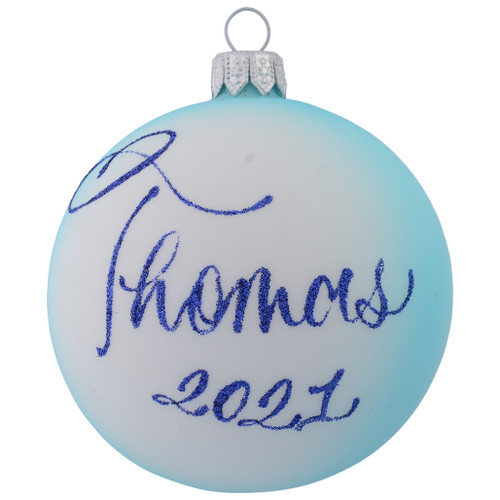 Teddy Bear with Blue Present for Boys Personalised Christmas Bauble - Baby Blue - 8cm