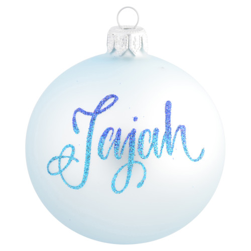 Cute Waving Penguin with Christmas Hat Bauble Personalised - Baby Blue - 8cm