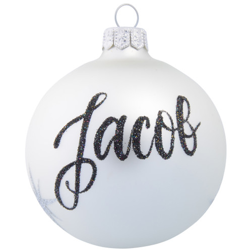 White Personalised Christmas Bauble with Silver Stars - 8cm personalised