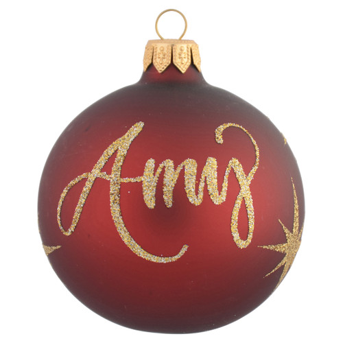 Maroon Personalised Christmas Bauble with Gold Stars - 8cm