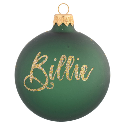 Frosted Green Personalised Christmas Bauble with Gold Snowflakes - 8cm
