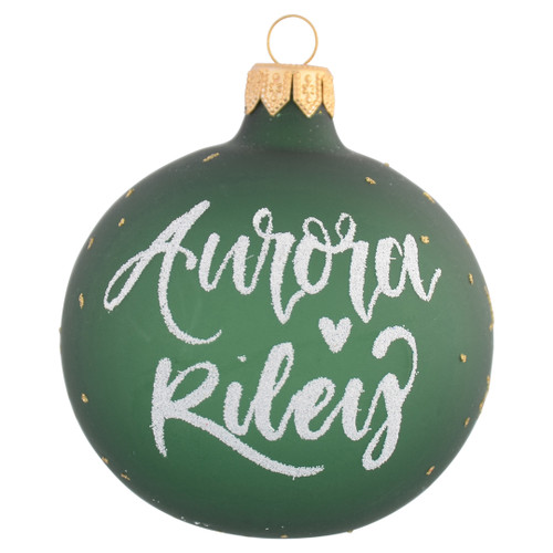 Frosted Green Personalised Christmas Bauble with Gold Snowflakes - 8cm
