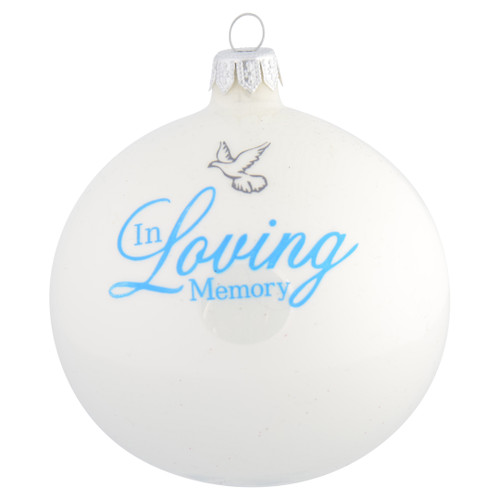 White In loving memory Personalised Christmas Bauble with Dove - 10cm