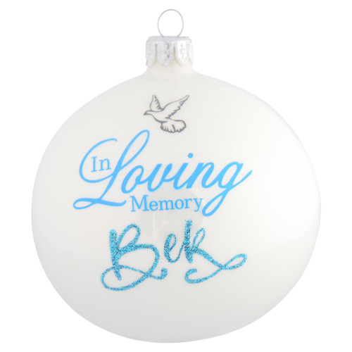 White In loving memory Personalised Christmas Bauble with Dove - 10cm