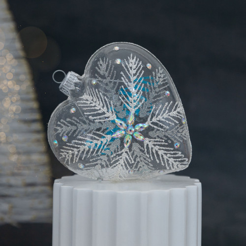 Clear Heart Personalised Christmas Bauble with gems 9cm back