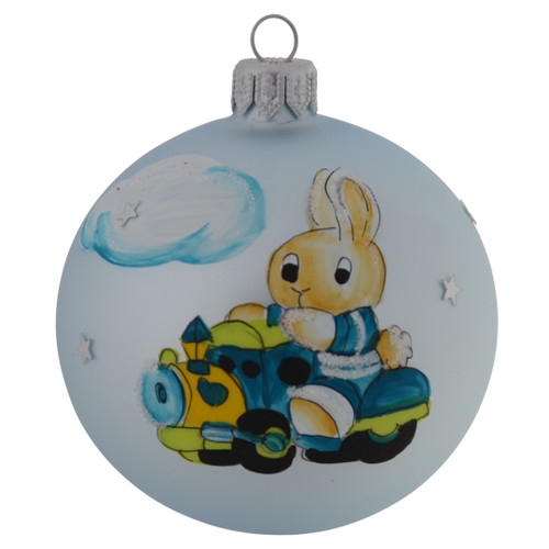 Cute Waving Penguin with Christmas Hat Bauble - Front - Baby Blue - 8cm