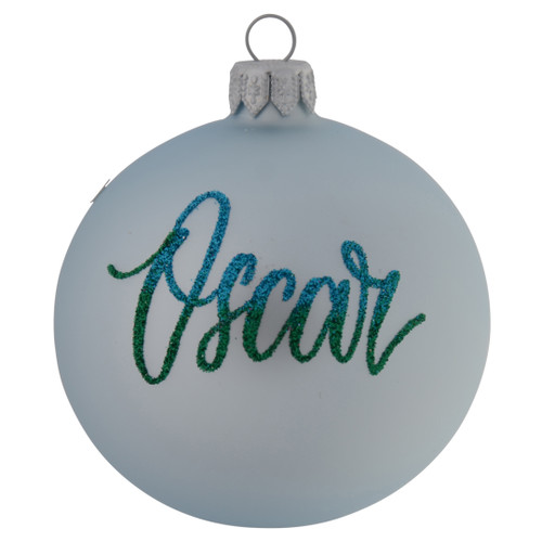 Cute Waving Penguin with Christmas Hat Bauble Personalised - Baby Blue - 8cm