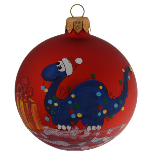 Red Christmas Ornament with Dinosaur - 8cm - Front