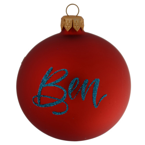 Red Christmas Ornament with Dinosaur - 8cm - Personalised