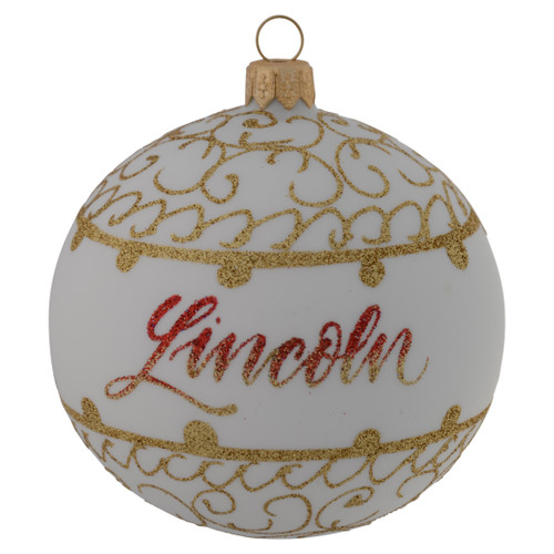 Matt White Personalised Christmas Bauble with Gold Ornamental Pattern - 10cm