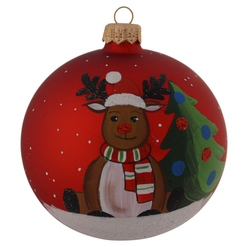 Large Red Reindeer Personalised Christmas Bauble - 10cm