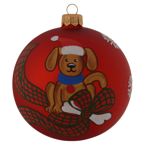 Large Red Puppy Personalised Christmas Bauble - 10cm - Front
