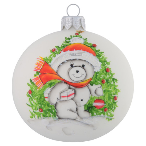 White Teddy Bear Personalised Christmas Bauble - 8 cm - Front