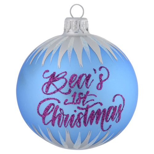 Baby Blue Personalised Christmas Bauble with White Icicles - 8cm  with name 2