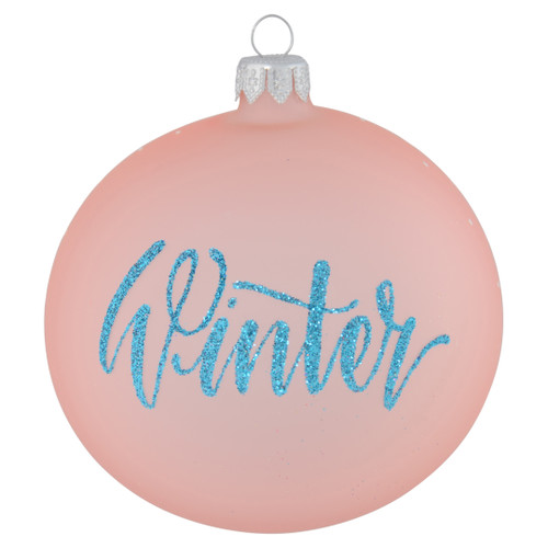 Large Frosted Baby Pink Personalised Christmas Bauble with Silver Snowflakes - 10cm - with Name