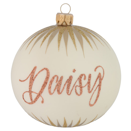 Cream Personalised Christmas Bauble with Gold Icicles - 10cm