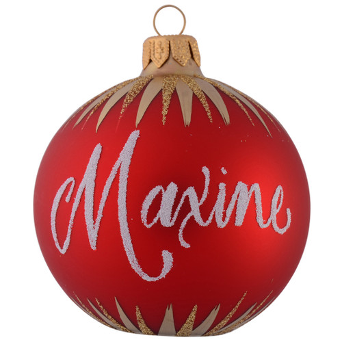Red Personalised Christmas Bauble with Gold Icicles with Name