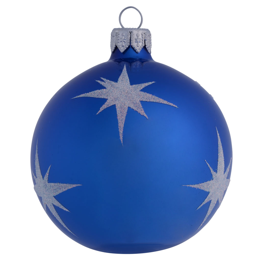 Pearl Blue Personalised Christmas Bauble with Silver Stars - 8cm front