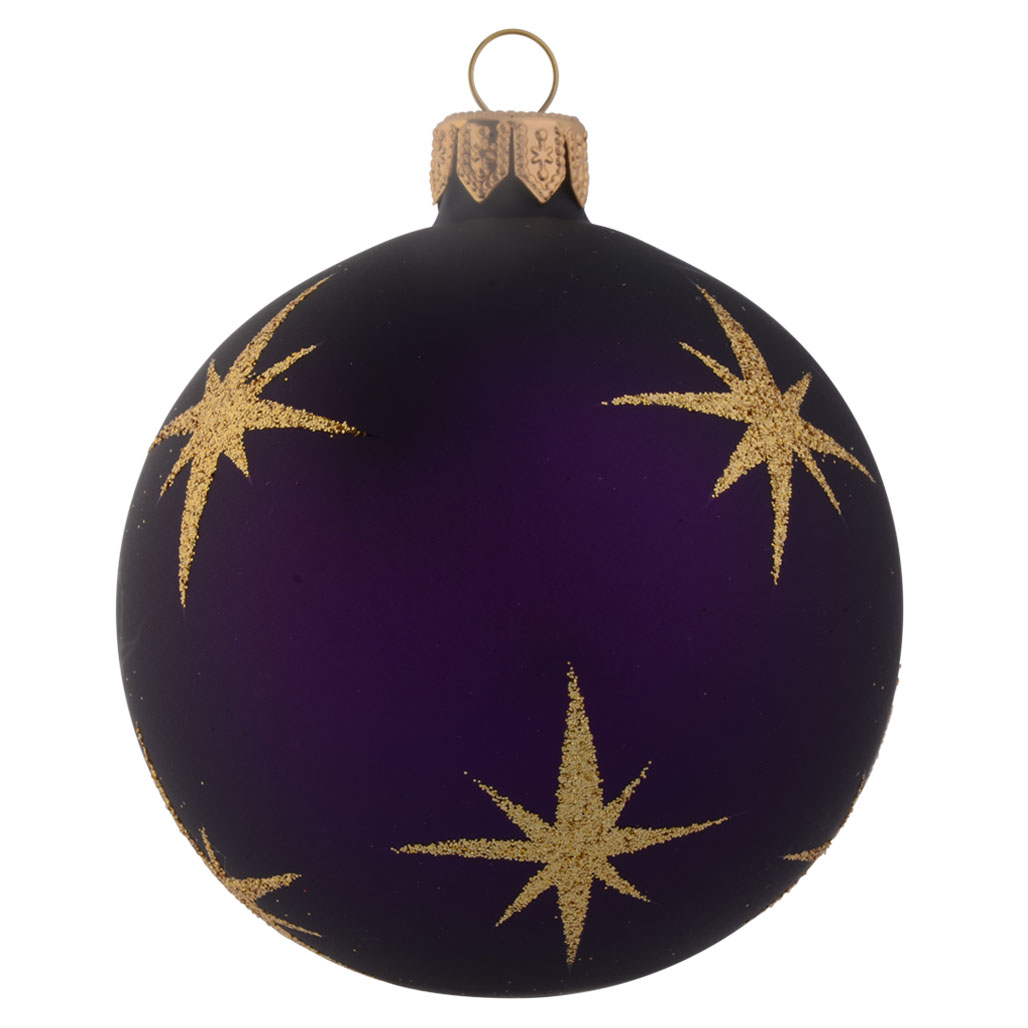 Purple Personalised Christmas Bauble with Gold Stars - 8cm front