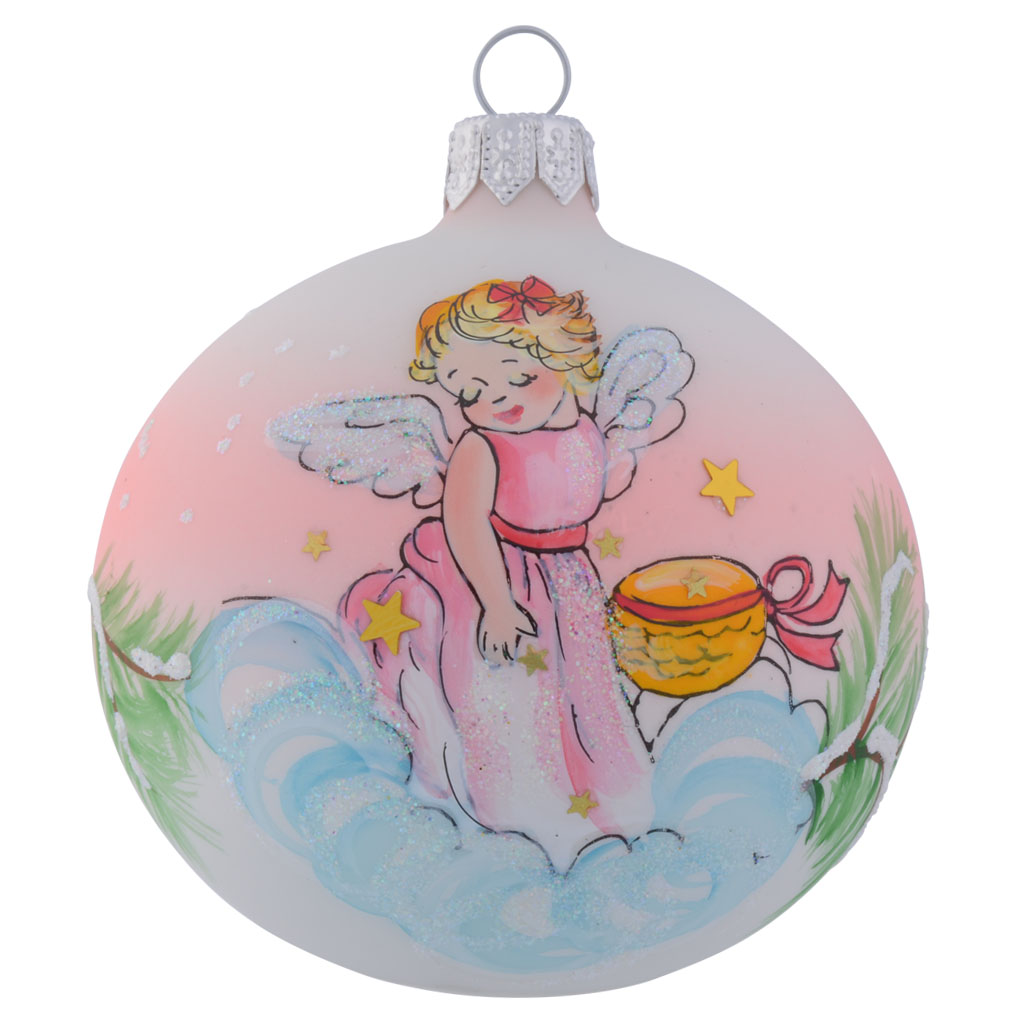Angel Floating on Cloud Personalised Christmas Bauble - Baby Pink - 8cm front