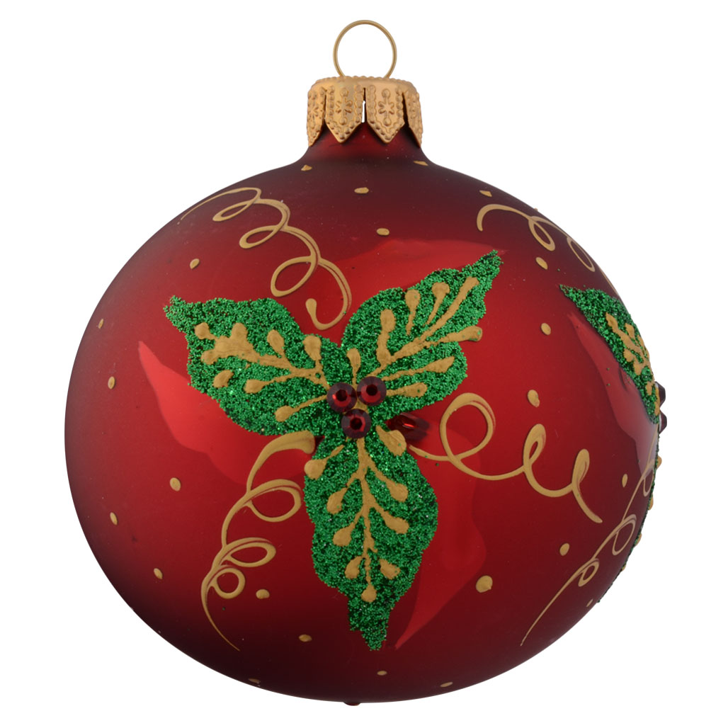 Red Personalised Christmas Bauble with Green Holly - 8cm front