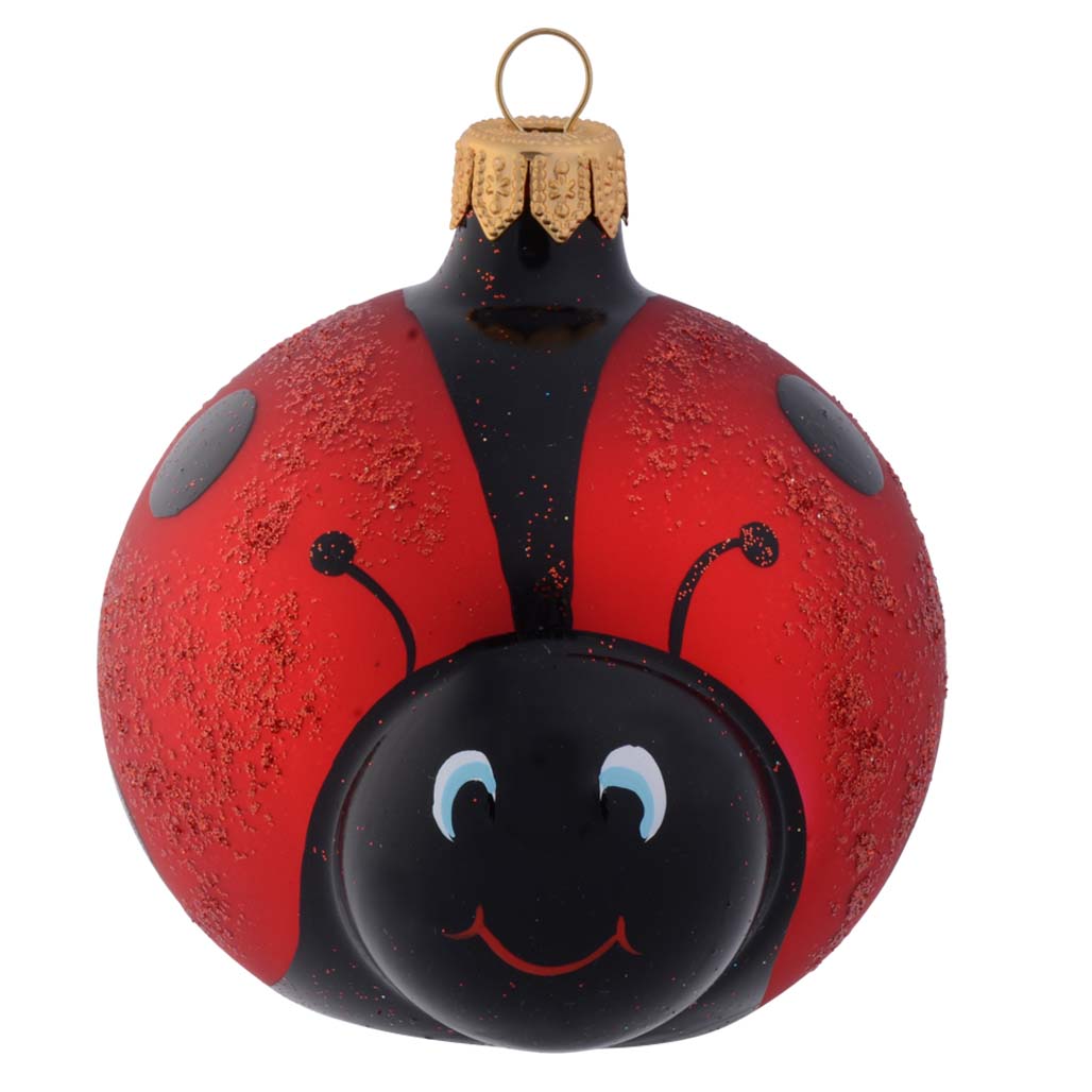 Ladybug with Huge Smile Personalised Christmas Bauble 8cm front