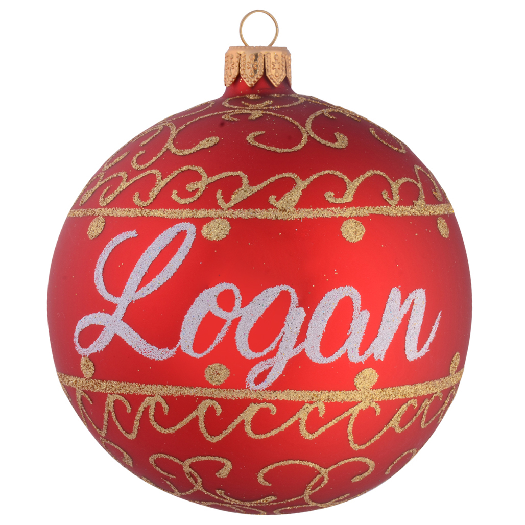 Red Personalised Christmas Bauble with Gold Ornamental Pattern 10cm with name