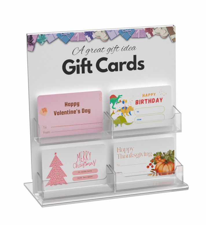 Retail Gift Card Display | Acrylic SignBackers 4-Pockets Retail Gift Card Display | Acrylic SignBackers 4-Pockets