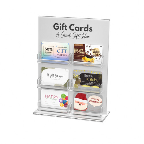 SignBacker® acrylic gift card holders with holds 180 gift cards with optional sign.