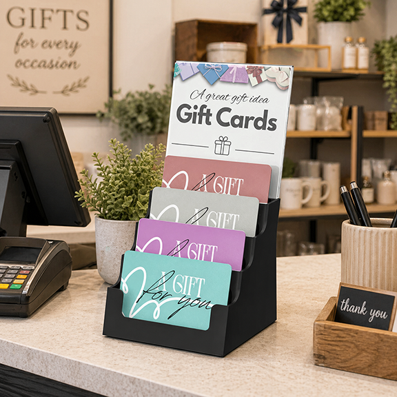 Gift card display used in a gift shop