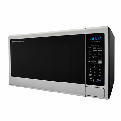 1.8 cu. ft. Sharp Stainless Steel Microwave with Black Mirror Door (SMC1843CM) – left side view