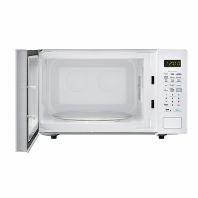1.4 cu. ft. Sharp White Countertop Microwave (SMC1441CW) – front view with door open
