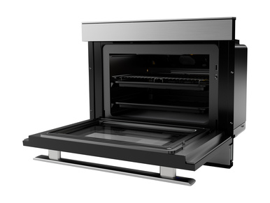 Left side view of the SuperSteam IoT Oven (SSC2489DS) with door open - Sharp’s Superheated Steam Oven