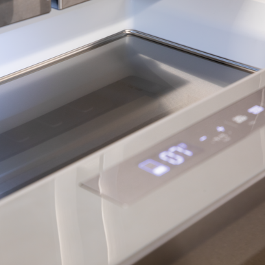 Sharp French 4-Door Refrigerator with Water Dispenser (SJG2254FS) – view of flex drawer with independent temperature controls