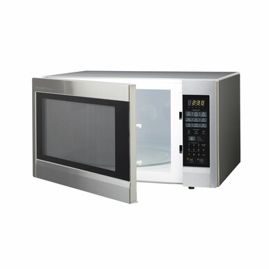 2.2 cu. ft. Stainless Steel Countertop Microwave (R651ZS) – left angle view with door open