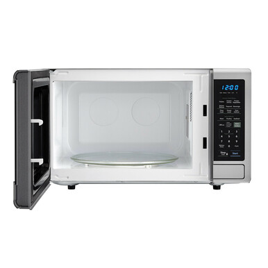 1.4 cu. ft. Sharp Stainless Steel Countertop Microwave (SMC1442CS) – front view with door open