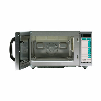 Medium Duty Commercial Microwave Oven with 1000 Watts (R21LTF) – front view with door open